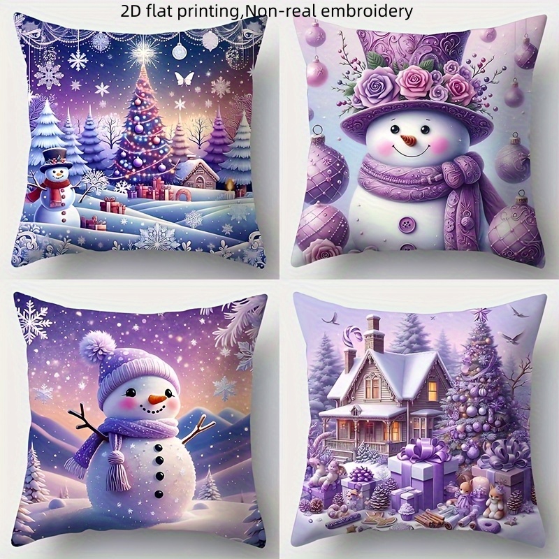 TEMU 4pcs Purple - Xmas Scene Pillow Covers, 2d Hd Printing & Elegant Art, 2d - Only Printed, Single - Sided, No Inserts. Ideal For Fall Verandas,