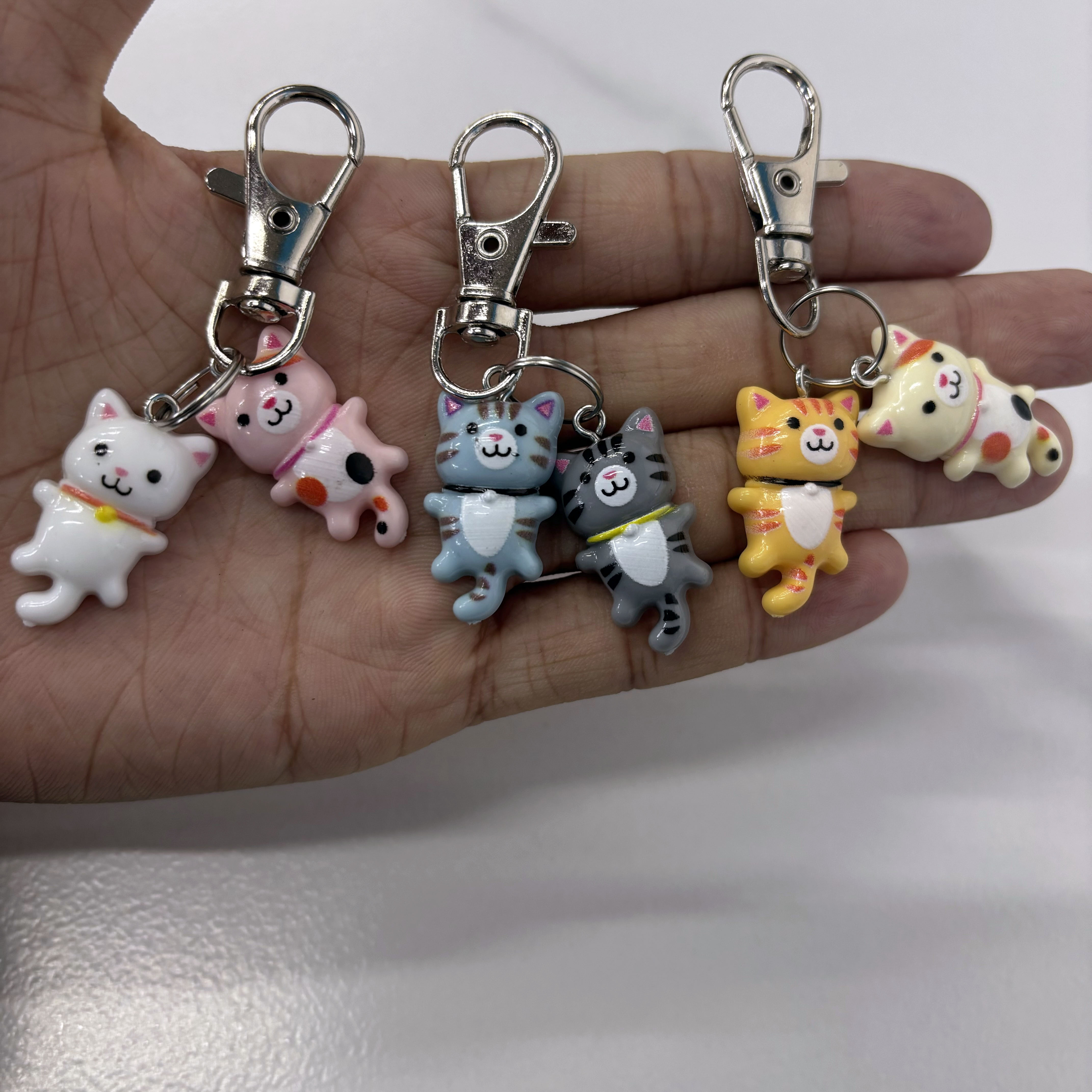 

Whiskerwonders 6-pack Resin Cat Keychains, Alloy Metal Key Rings With Lobster Clasp, Cartoon Animal Charm Keyrings For Handbags & Car Keys, Keychain Charms For