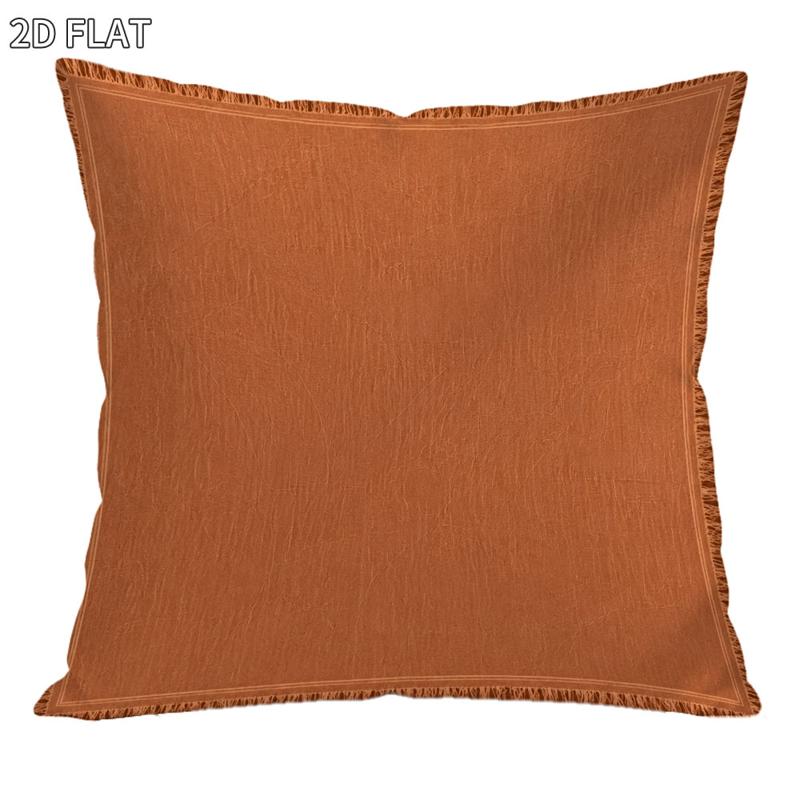 TEMU 18x18in Solid Terracotta Cushion Cover, 1pc Square Textured Fabric Pillowcase, Fringed Border , For Bedroom Living Room Decor, Soft Material