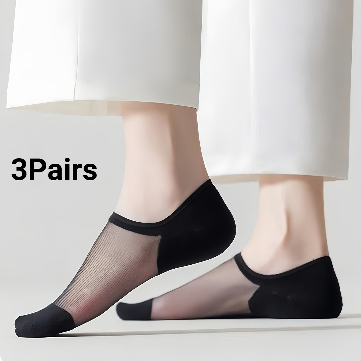 Image of 3-pair Summer Low-cut Invisible Socks, Transparent Breathable Ankle Socks, Comfortable Non-slip Ultra-thin Crystal Socks. Suitable For Daily Wear