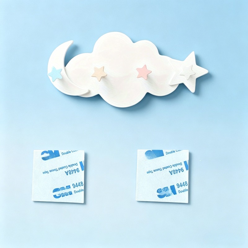 TEMU Lot de 3 pièces : Crochet adhésif combiné nuage et lune et deux adhésifs double face puissants, plastique, support mural autocollant de dessin