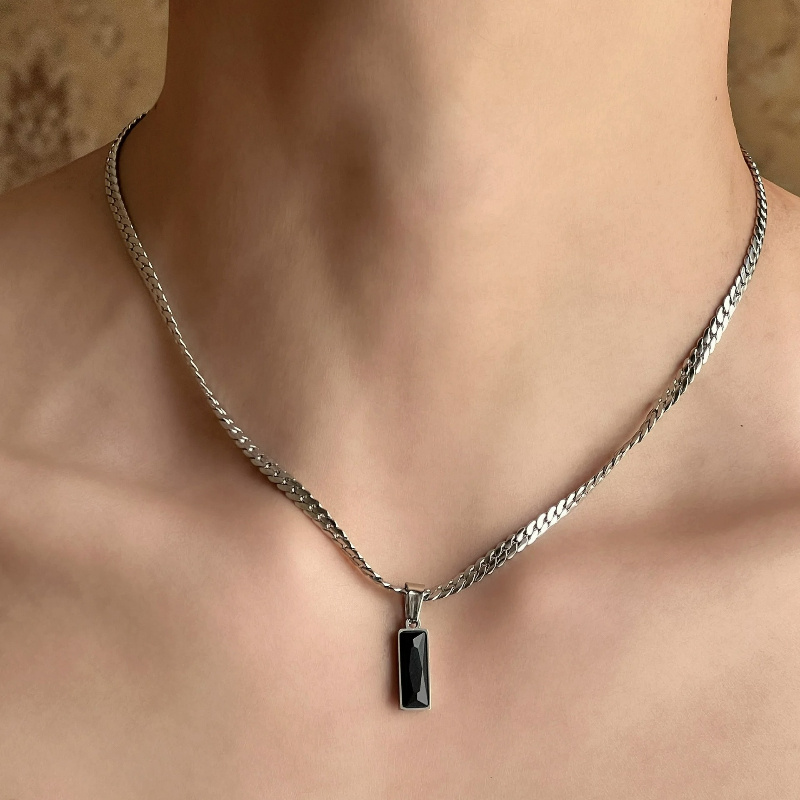 TEMU Catena a maglie cubane regolabile da in acciaio inossidabile 316, durevole e versatile, con ciondolo geometrico in Zirconia , caratterizzata da