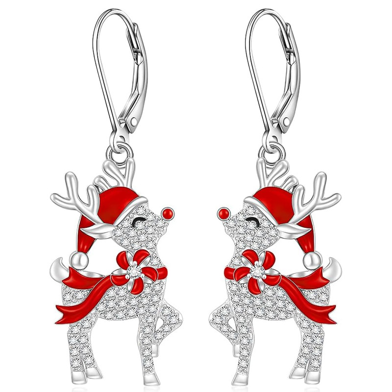 TEMU Readkiss Women' Micro- Synthetic Zirconia Reindeer Earrings With Red Enamel Reindeer & K Plating - Christmas Reindeer Jewelry Gifts Suitable For
