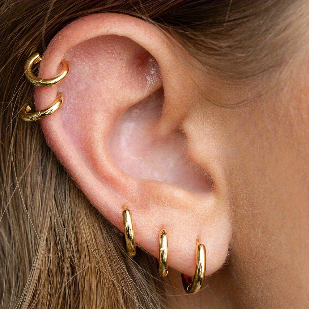 Golden Circle Earrings Set - 8 10 12mm Hoop Earrings