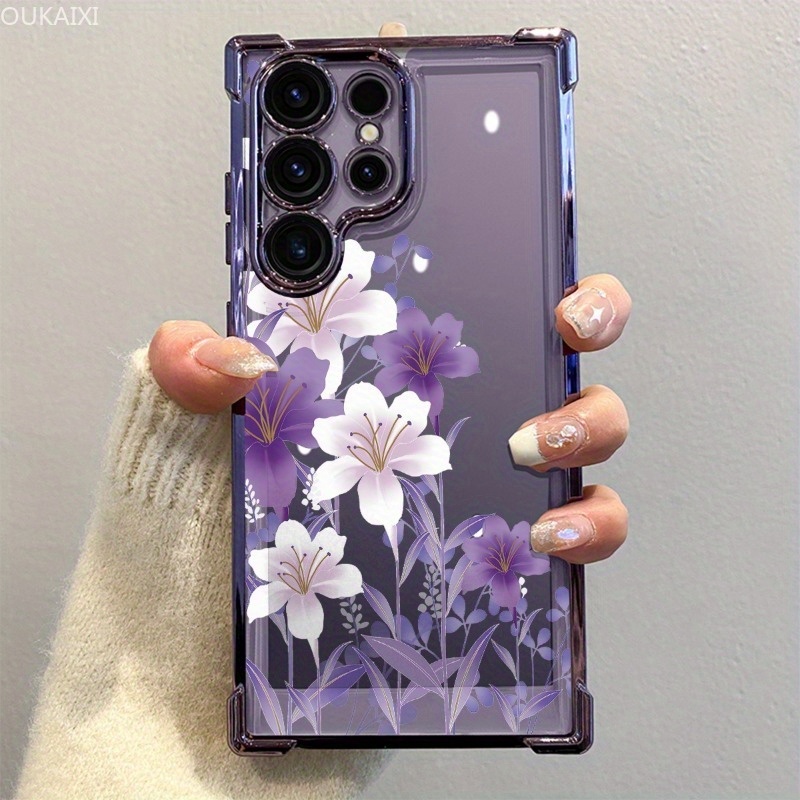 TEMU Phone Case: Purple Flower Shockproof Phone Case For S23 S23u S22 S22u S22p S24 S24u S24p S25p S25 S25u, Unisex Protective Cover