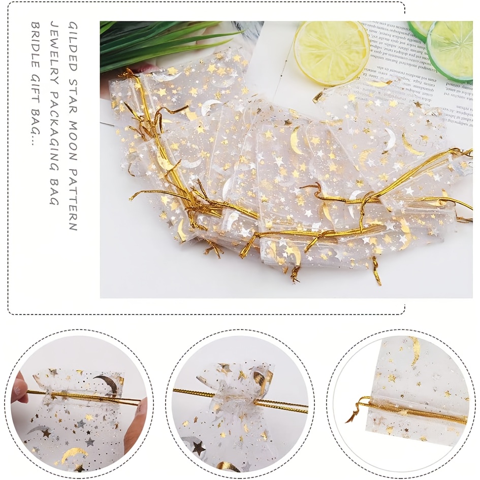 20pcs Golden Silvery Star Moon Design Drawstring Bags