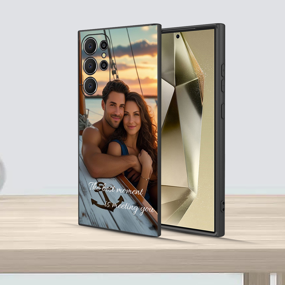 E-shop Individuelle Foto-Text-Hülle kompatibel mit for Samsung Galaxy S25 Edge S22 S23 S24 S25 + 5G, personalisierte Bilder-Handyhülle, weiche