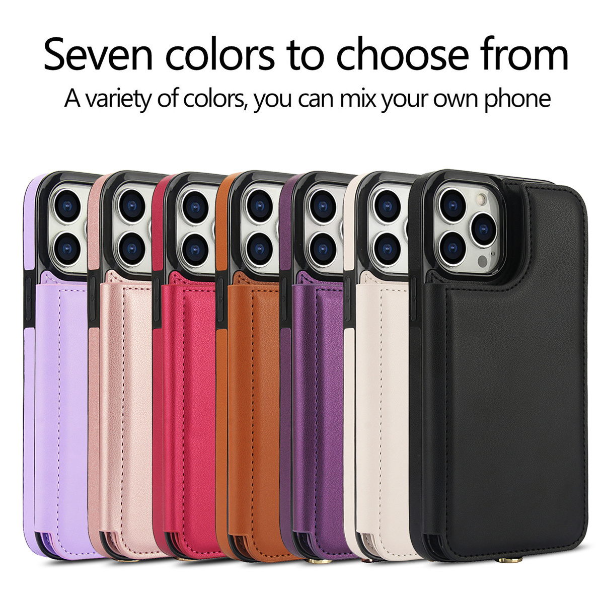 Wallet Case for iPhone 16/ 15/ 14/ 13/ 12/ 11 Pro Max 16 Plus/ 15 Plus/ 14 Plus/ 13 Mini/ 12 Mini/ 7/ 8/ SE 2020/ SE 2022 with Card Slot Holder, Magnetic Flip Folio Purse Case, Zipper Handbag with Detachable Lanyard Strap