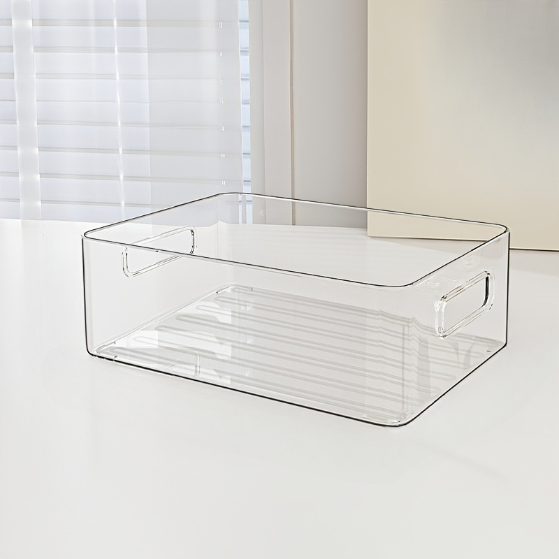 TEMU 1pc Transparent Hard Plastic Storage Box, Desktop Organizer, Cosmetic , Multi-functional Storage Container For Kitchen Cabinets, Bathroom,