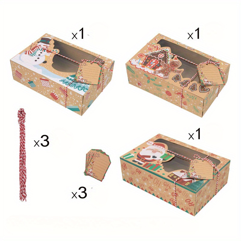 TEMU 9pcs Christmas Clear Window, Kraft Gift Containers For Favors, Gingerbread & Design - Material