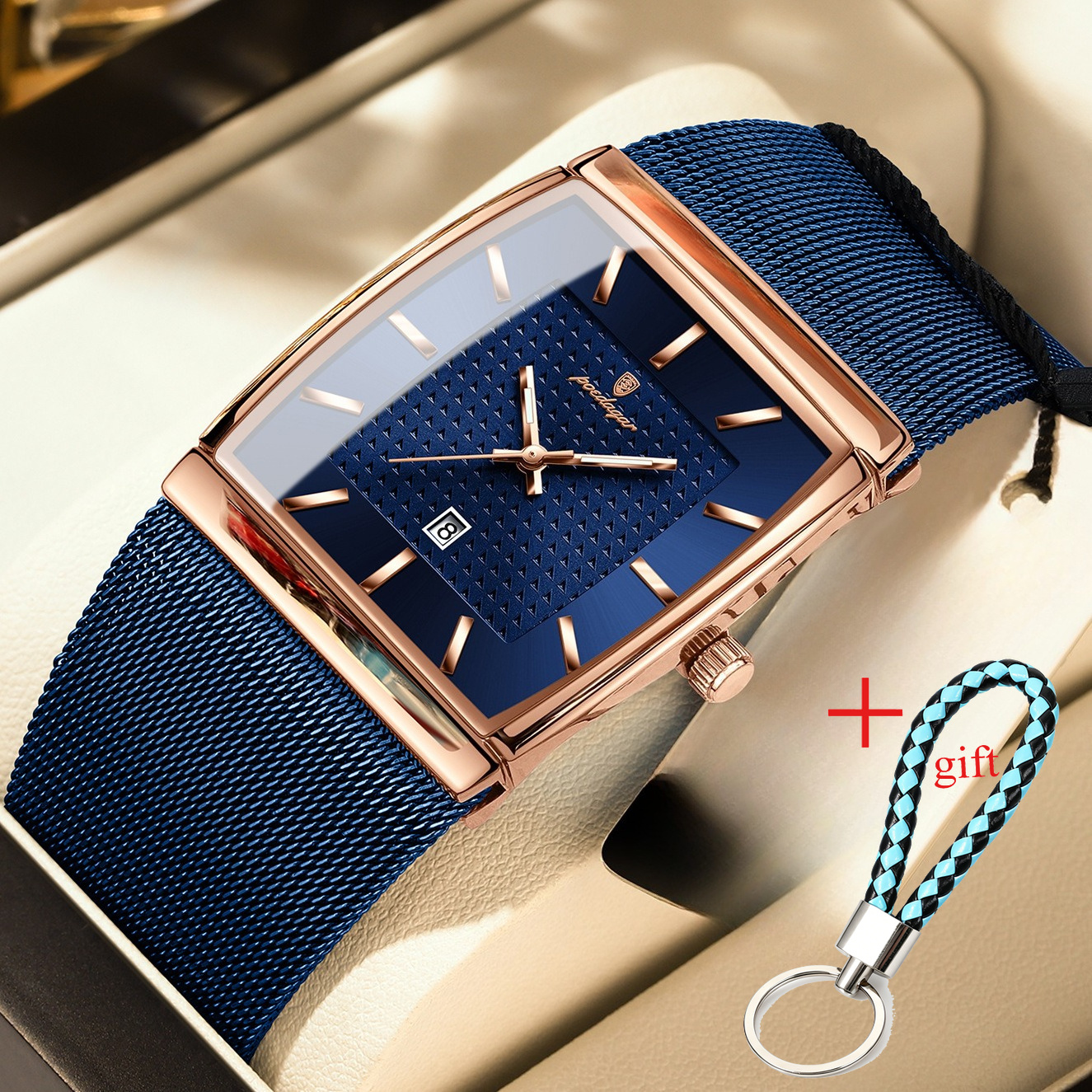 Image of Square Design Men's Watch, Daily Calendar Travel Watch, Business Occasions To Wear, Show Elegant Style, Suitable For Parents And Holiday Gifts, Without Battery