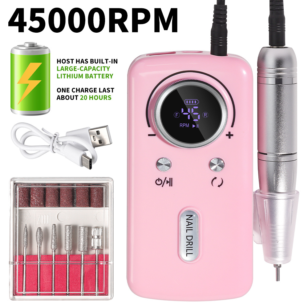 TEMU Limegirl Cordless Nail Drill Professional: 45000 Rpm Rechargeable Electric Nail File Kit, Portable And For Acrylic, Gel Nails, Manicure And