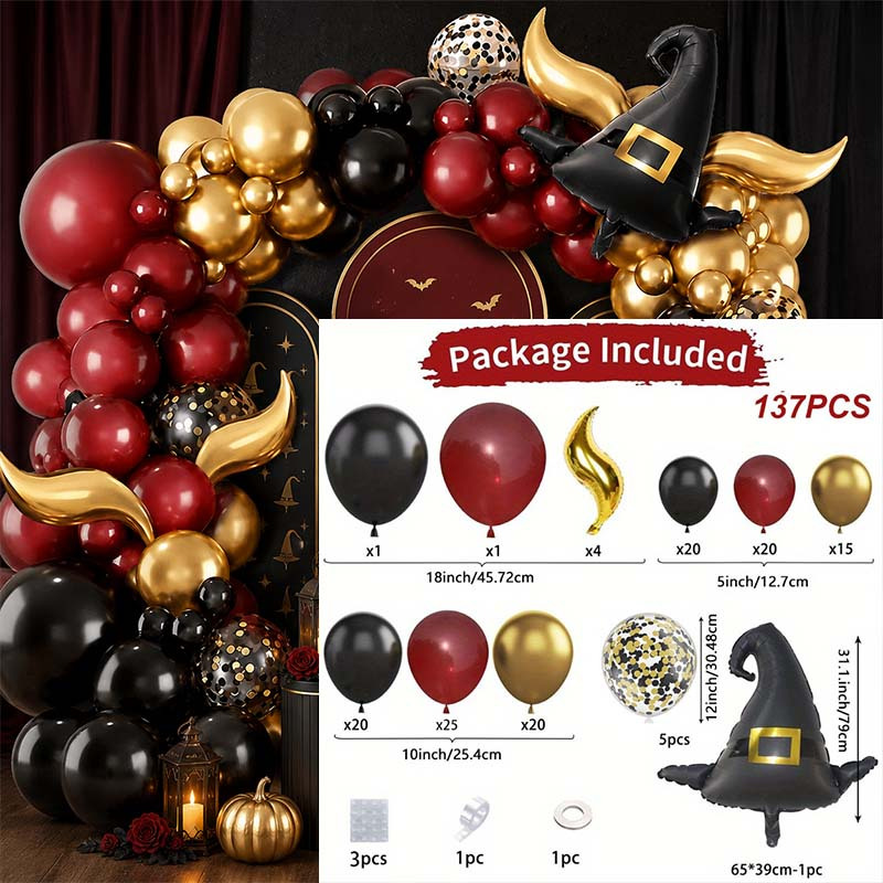 Image of 137pcs Balloon Garland Arch Kit, Including Black And Balloons, , Foil Balloons, Used For Halloween Themed Birthday Decorations, Magic Themed Events, Friend Gatherings, Indoor And Outdoor Decorations