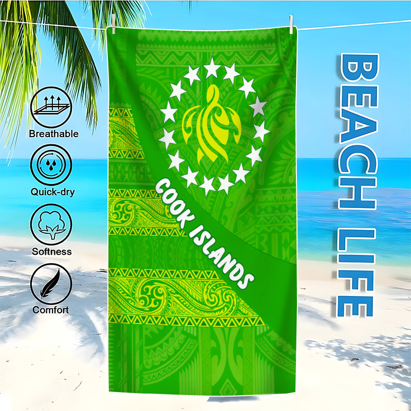 TEMU Extra Fine Microfiber Beach Towel In Large Size Featuring A 2d Flat Design Of Islands, Highly Absorbent, Quick-drying, Soft, Lightweight, Yoga,