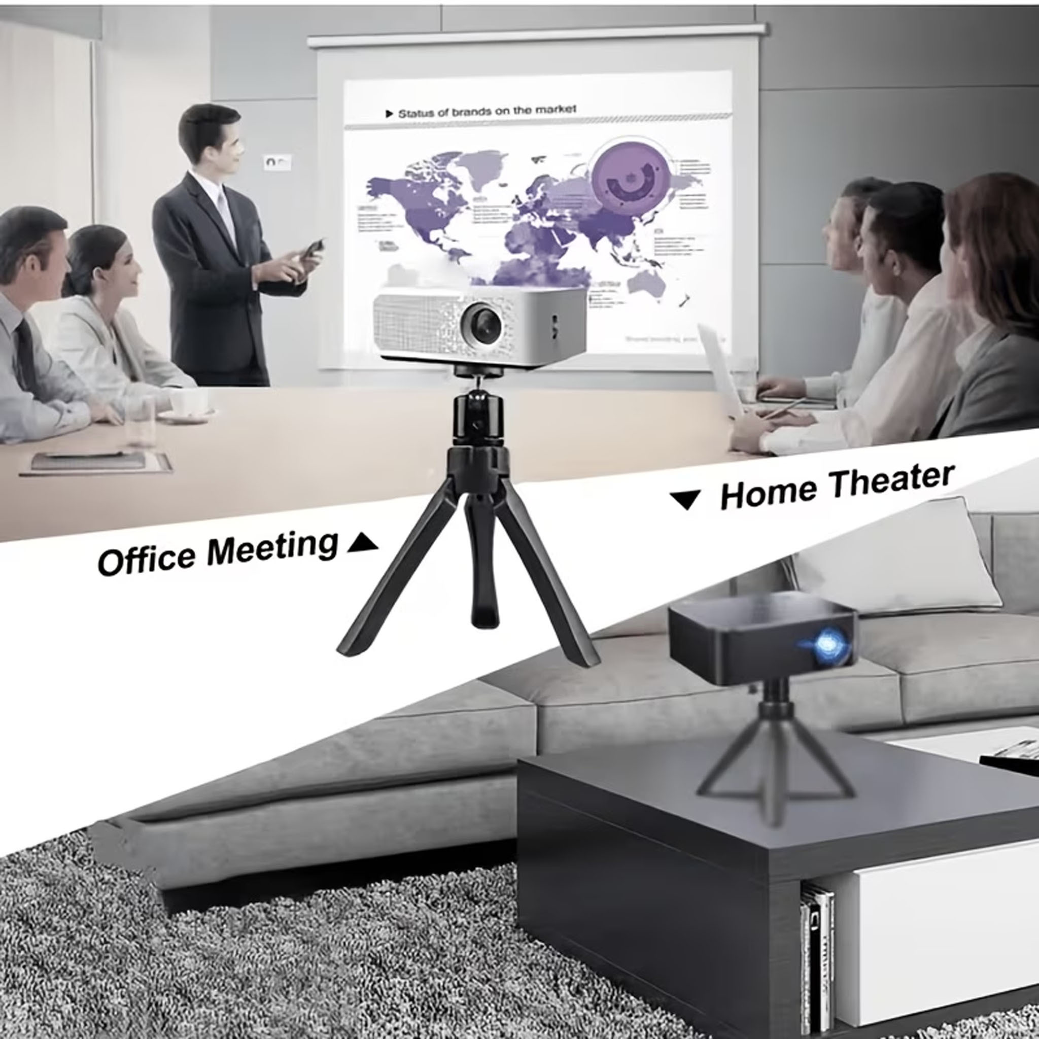 Portable Adjustable Mini Projector with 360° Rotating Stand