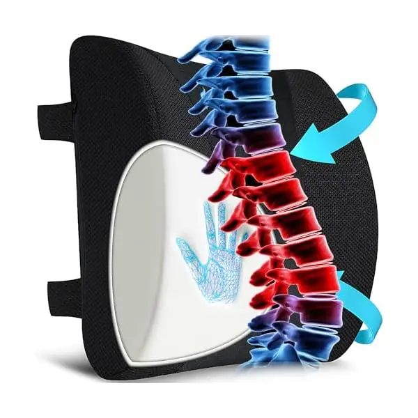 ergonomic lumbar support pillow for office chair & car back support - cushion with adjustable straps, lower back relief, black, hand wash only, ideal for gaming & desk chairs, backrest pillow, comfortable seating, contoured design, durable construction Product details 9