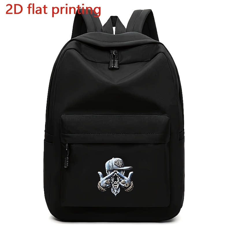 TEMU 1pc Large Capacity Black Backpack With Money & Chain Print - Unisex Sporty School Bookbag, Adjustable Shoulder Straps & Multi-compartment
