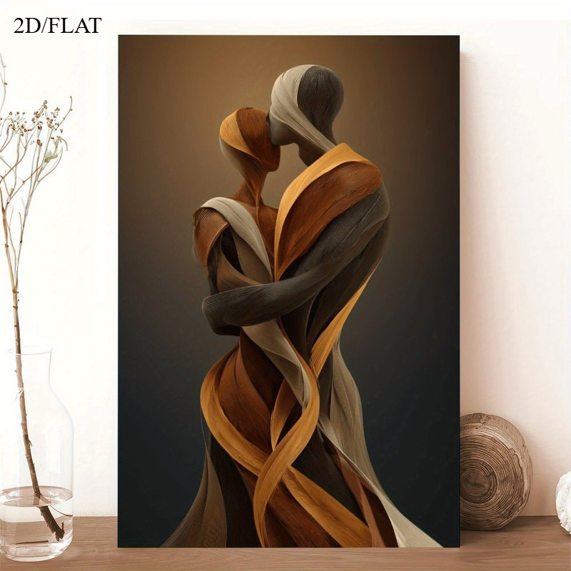 TEMU 2d Flat, 1pc Canvas Print Wall Art Decor With Wooden Frame, Warm Earth- Abstract Figure Embrace, , Ready To Hang, Wall Decoration, Halloween,