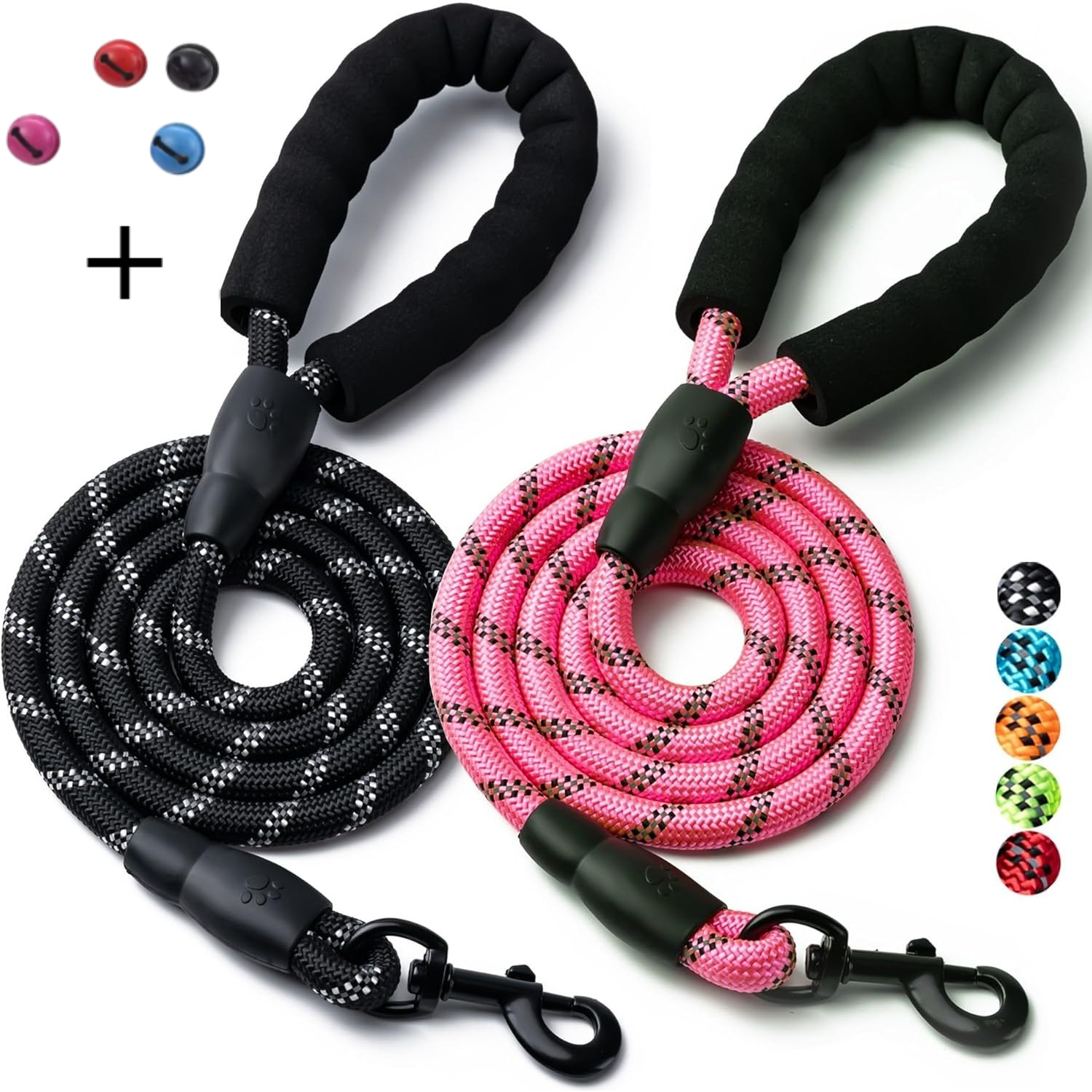 TEMU 2pcs Dog Leash + 4pcs Bells, Thickened Durable Nylon Dog Walking Leash For Pets, Soft Grip, High-visibility Reflective Webbing, Wear-resistant