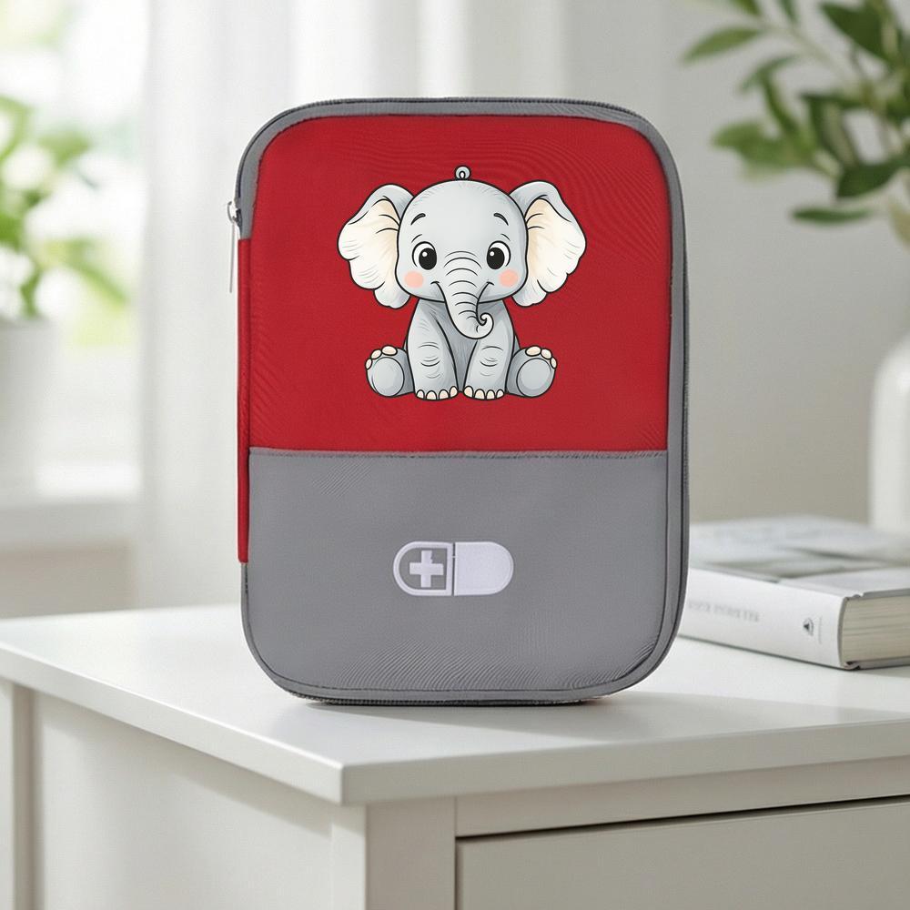 TEMU Portable Medicine Organizer Bag Featuring A Cartoon , Outdoor . This Lightweight And Compact Pouch, Designed In A Cute Red And Gray Color Block