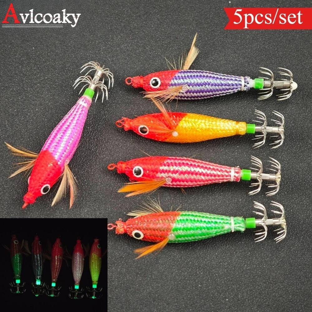 TEMU Set di 5 esche Egi orizzontali AVLCOAKY Glow - Attrezzatura da pesca da 8 cm per acqua / con esche a e reali, adatte per traina, lancio, pesca a