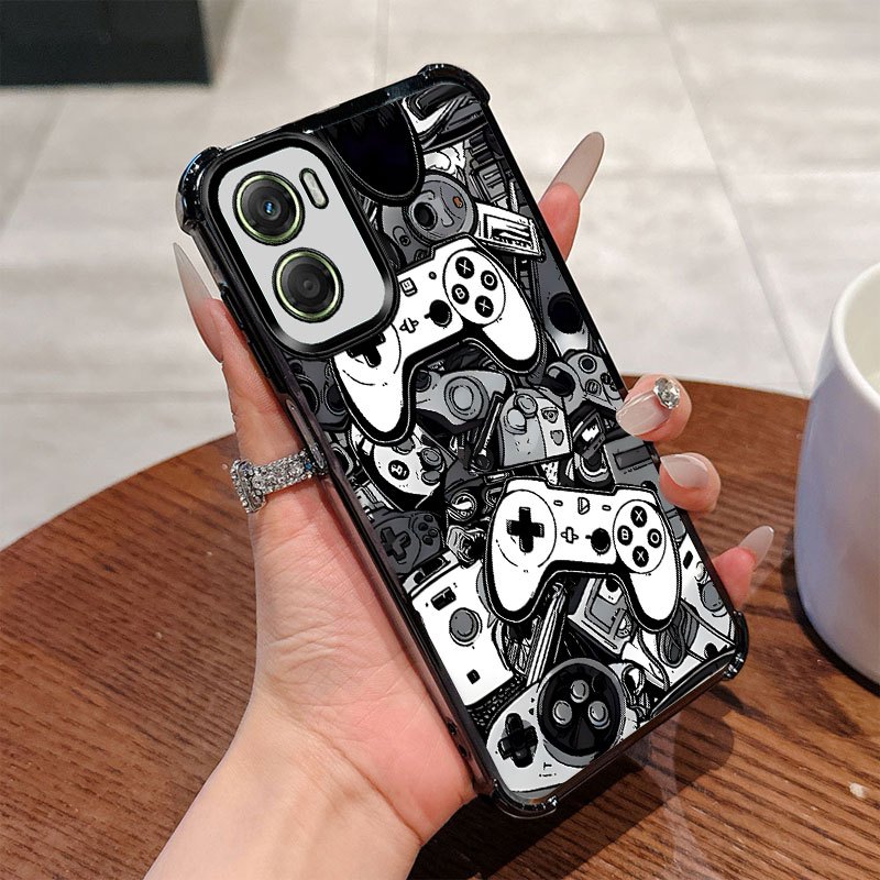 TEMU Phone Case - Retro Game Controller Black White Gamer Shockproof Clear Case Black Full Coverage Phone Case Suitable For Motorola For Moto G06