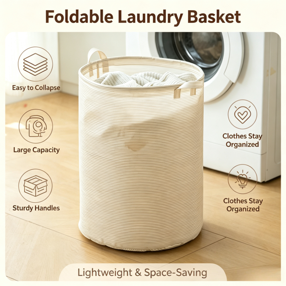 TEMU 1 Extra-large Capacity Laundry Hamper, Foldable Household Bathroom Storage Bin, And Clothing Storage Basket, Dormitory Clothes Organizer Laundry