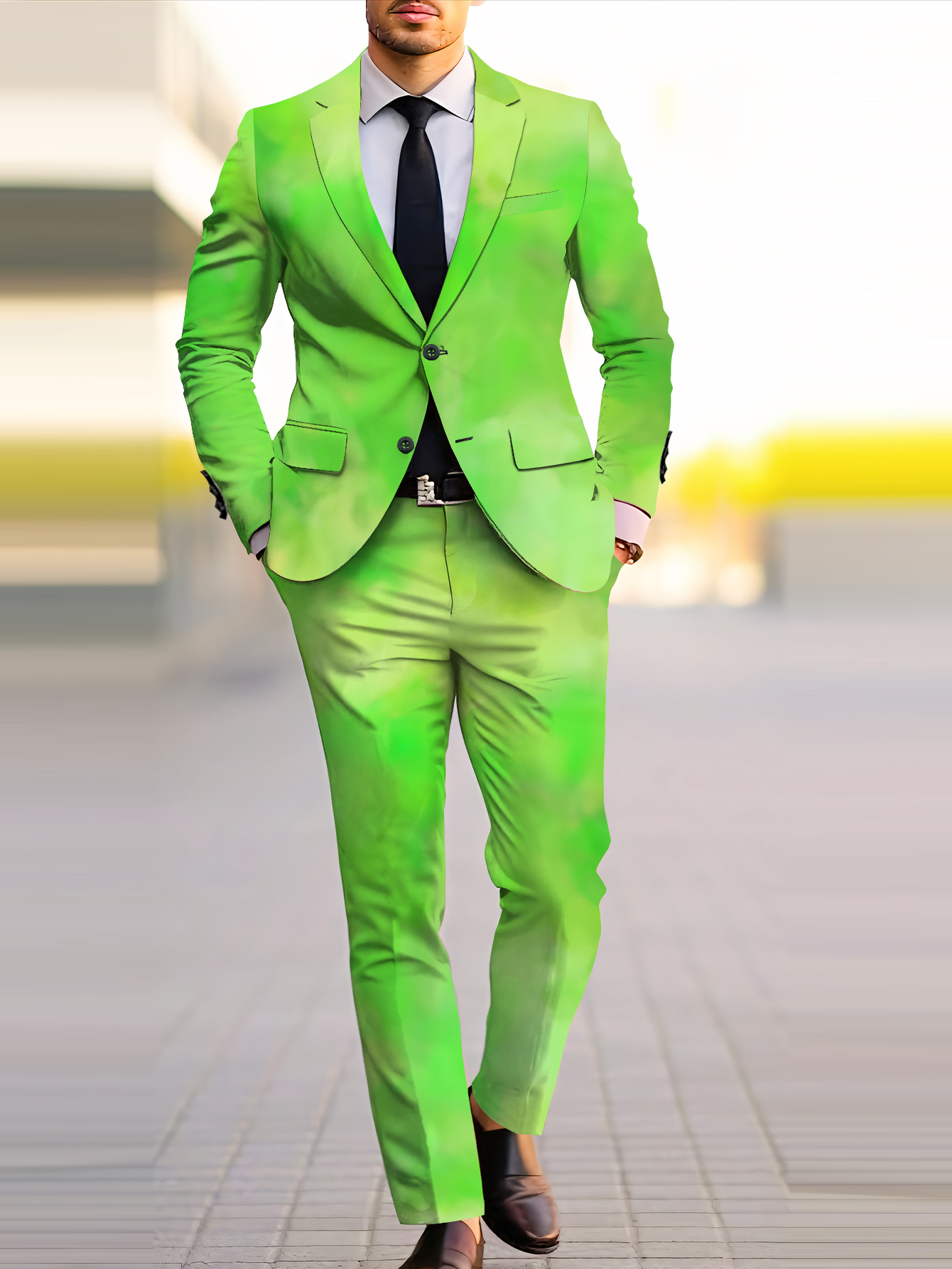 *'S Plus Size Streetwear Trendy Lime Green Suit Set - Casual & Formal  Blend, Non-Stretch Fabric, Lapel Collar * Wear, Casual Attire|Modern ...