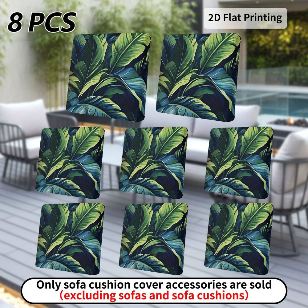 TEMU 6pcs/8pcs Patio Cushion Covers, Plants, Leaves, Tropical Outdoor Sofa Pillowcases, Machine Washable Or Hand Washable, Elastic Band Closure,