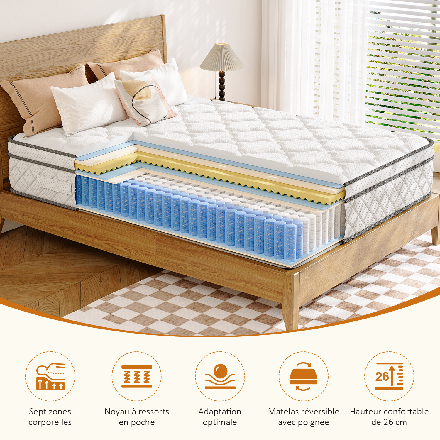 matelas   en mousse respirante avec ressorts encapsulés individuels - collection   à surmatelas moyennement ferme