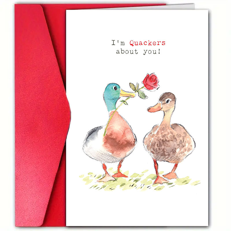 

1pc Duck & Rose Valentine's Day Card With Envelope, 12cm*18cm - "i'm About You!" For Boyfriend, Girlfriend, Wife, Husband - Ideal For Anniversaries & , Valentines Day Gifts