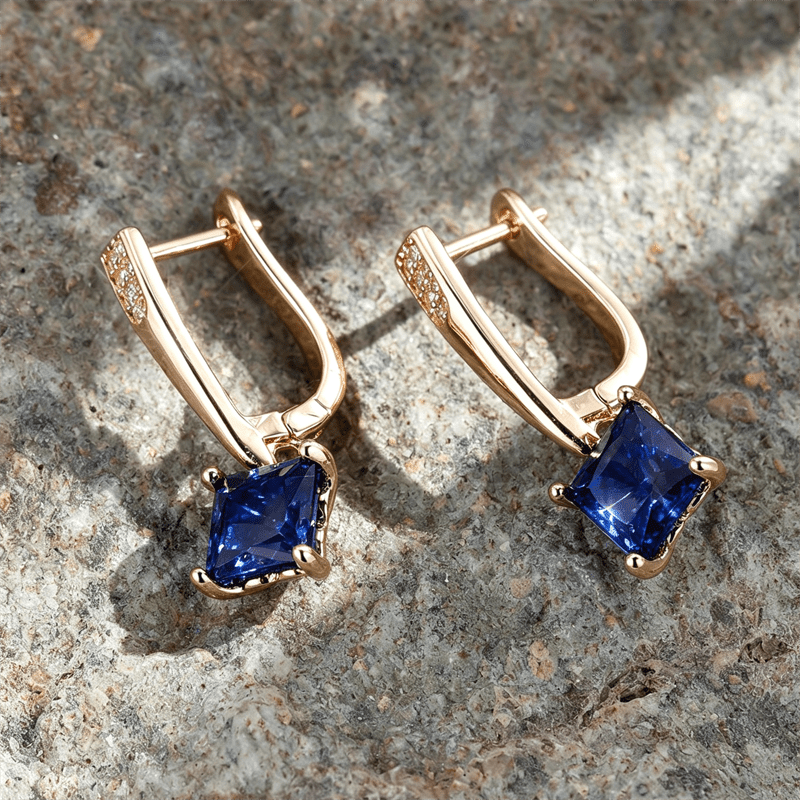 Women's Retro Blue Synthetic Zirconia Drop Earrings, Elegant Style