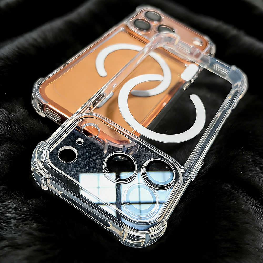TEMU Phone Case - Luxury Magnetic Wireless Charging Transparent Backboard Phone Case For Iphone 17 16 15 14 13 Pro 17promax Cases With Lens Protector