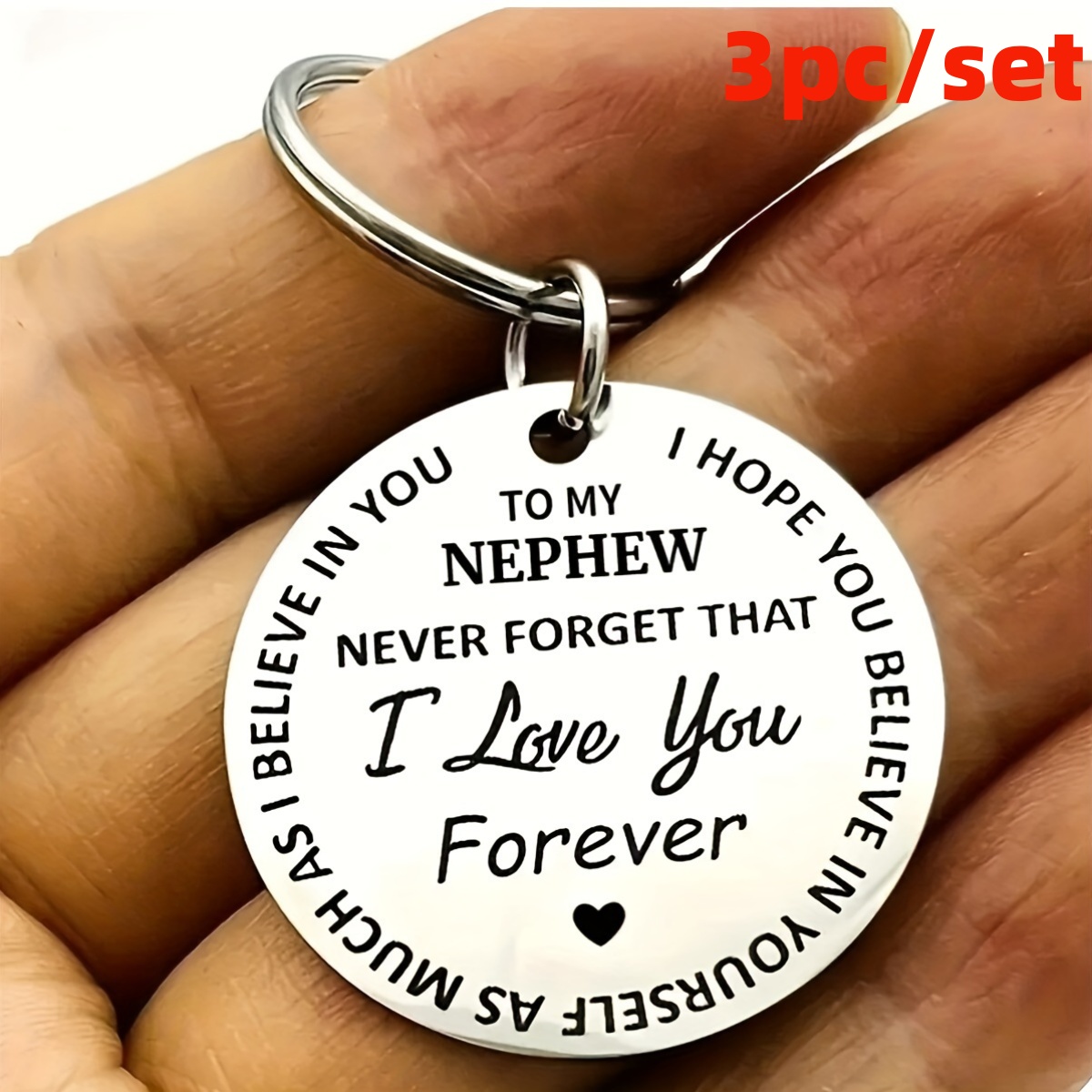 TEMU 3pcs Stainless Keychain Featuring A Message For My Niece Or Nephew - A Lasting And Gift Suitable For Birthdays, Christmas, Thanksgiving, And The