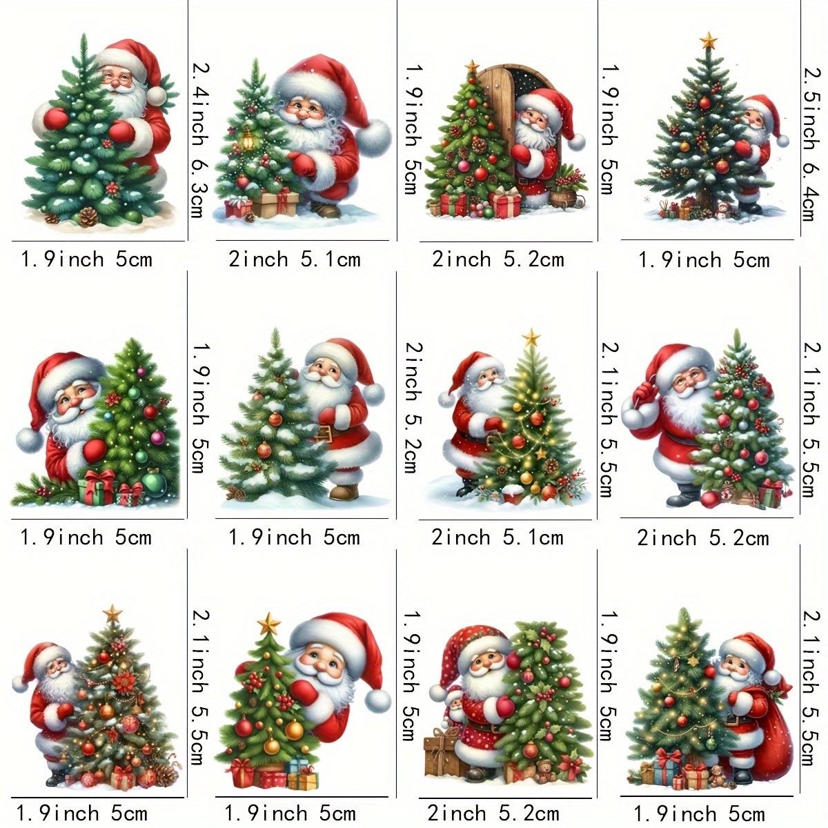 TEMU Adesivi 2D per auto, 12 pezzi, e albero di Natale, adesivi per bottiglie di vetro - UV DTF ad adesione, per tazze da caff癡, bicchieri e vetreria