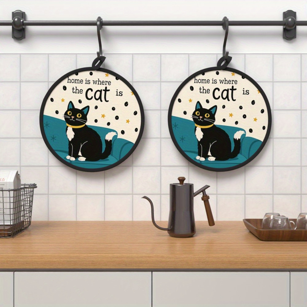 TEMU 2 Pezzi di Presine 8x8 Pollici - Design Gatto e , Poliestere Termoresistente, Lavabili in Lavatrice, Tappetini da Cucina Riutilizzabili per