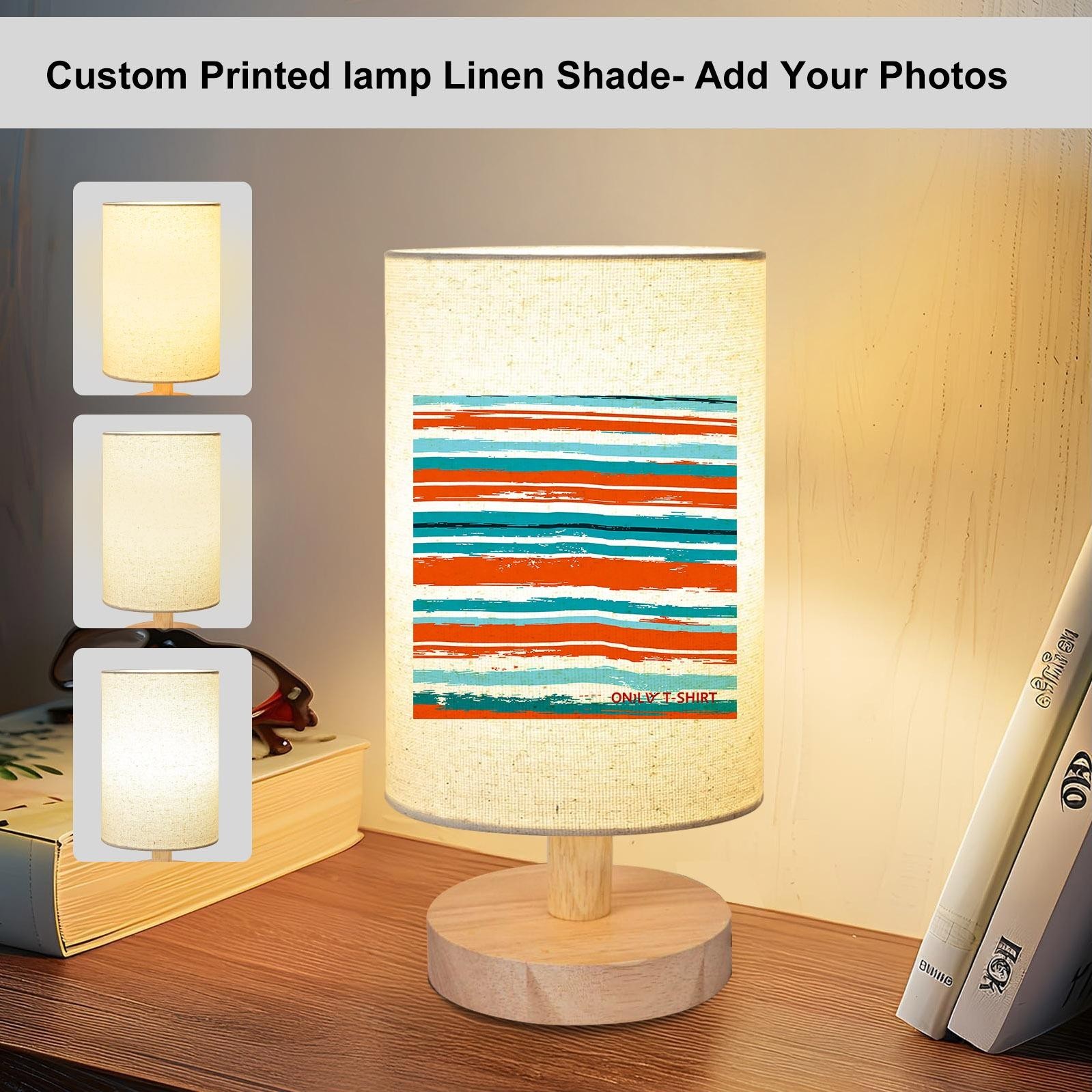 Wooden Table Lamp with Brushstroke Striped Print