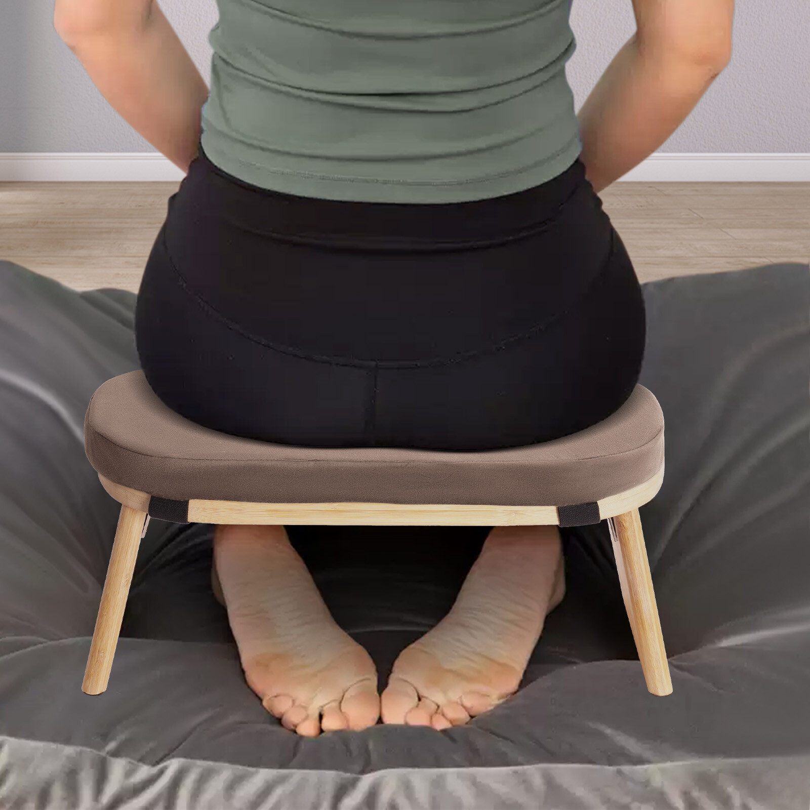 E-shop Holz-Meditationshocker für den Heimgebrauch, klappbarer Kniesitz-Meditationshocker, Kaffeebraun, Meditationsbank, klappbarer & ergonomischer