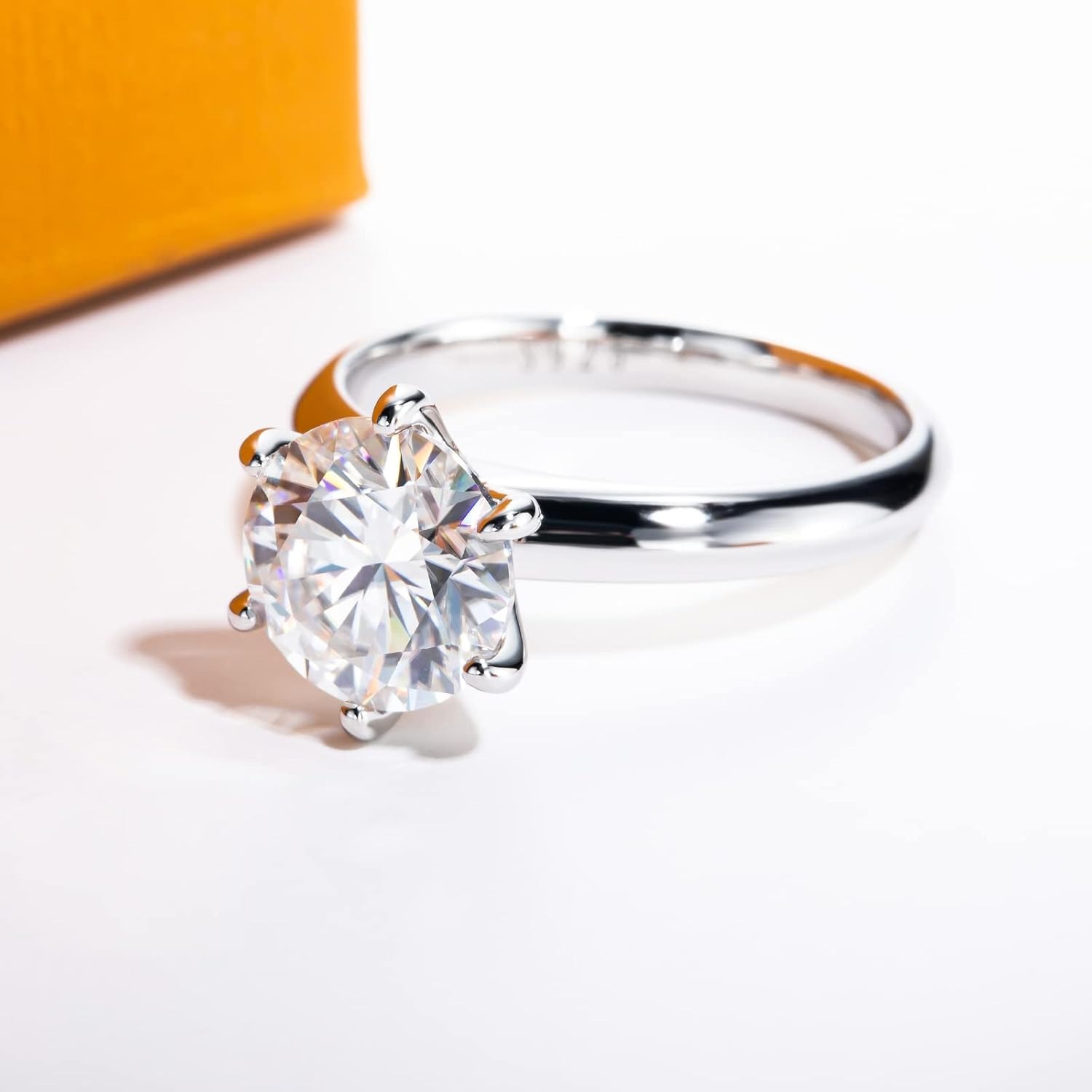 Women's 3.0 Carat White Synthetic Moissanite Six-Clawed Ring, 925 Silver