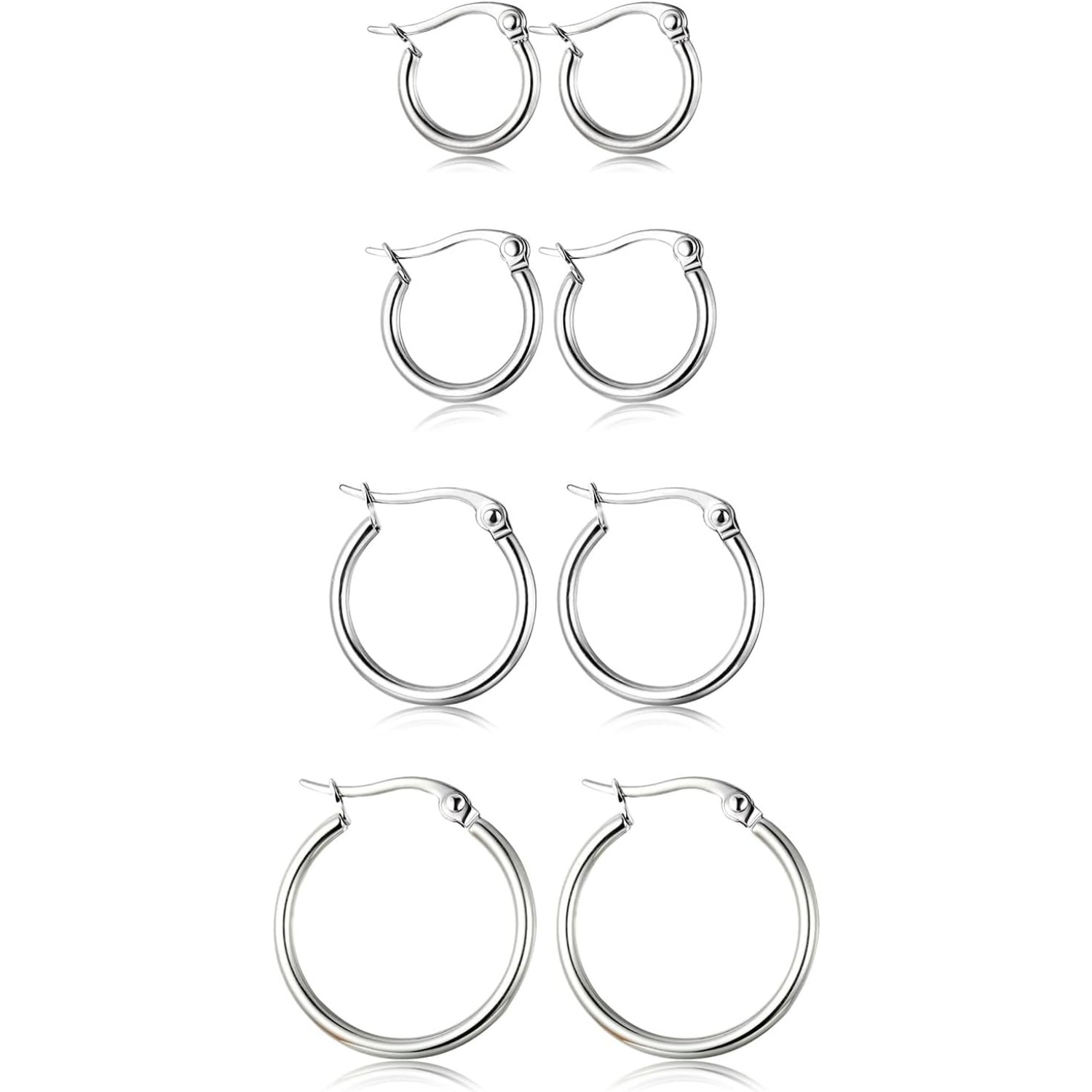 Image of 4 Pairs Stainless Steel Hoop Earrings Set Cute Huggie Earrings For Women, 10mm-20mm