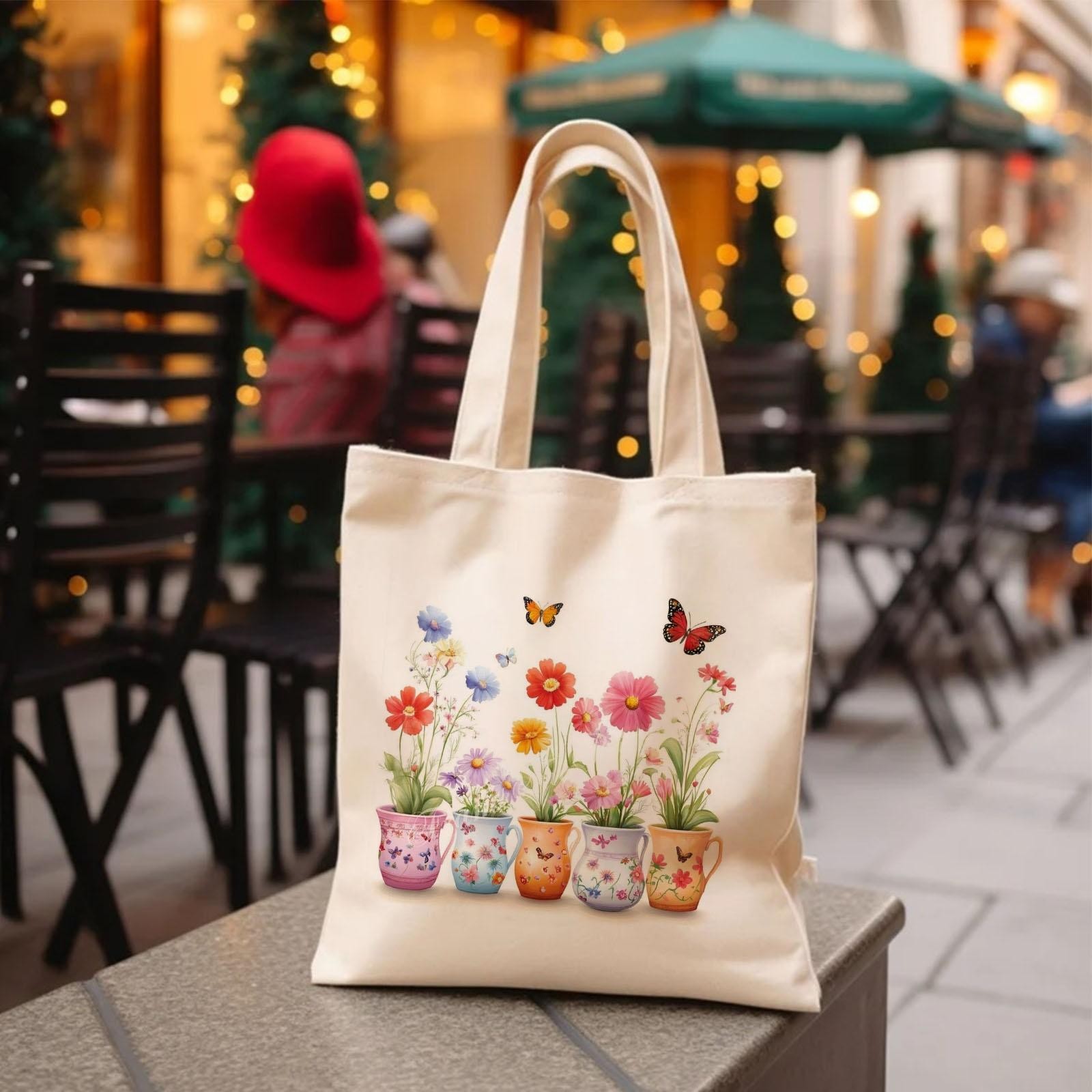TEMU 1pc Women's Lightweight Tote Bag With One-sided Floral Print - Large Capacity Spacious Casual Handbag Suitable For Daily Shopping,, Travel -