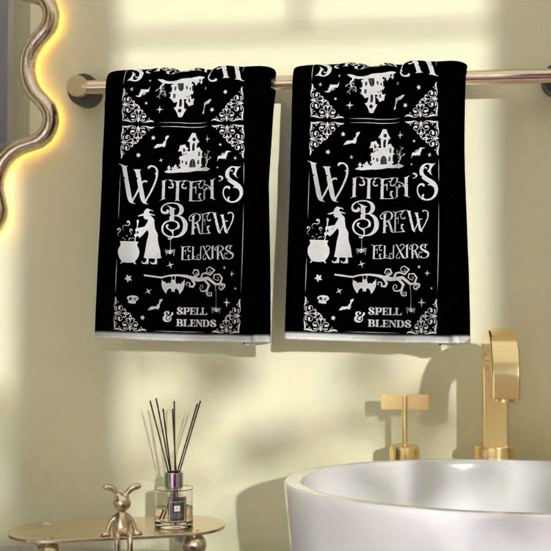 

2pcs 's Brew Elixirs & Spells Polyester Kitchen Towels, Super Hand & Bath Towels, Contemporary Themed Home Decor, Machine Washable, Ideal For Halloween &