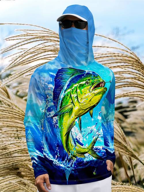 chaqueta de pesca para hombre para exteriores con capucha, sin , con estampado digital, transpirable, de rápido, de larga, para pesca en , sin visera