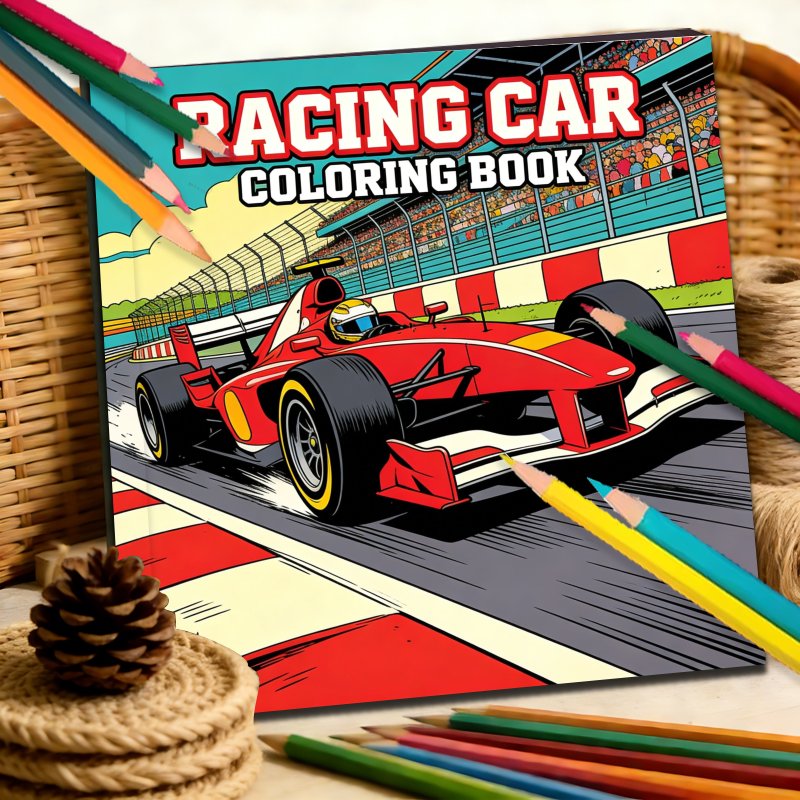 TEMU 24-page Yao Adult Coloring Book Suitable For Stress & Anxiety - Racing With Detailed Racing Car Designs, Coloring Activity For Adults, Gift For