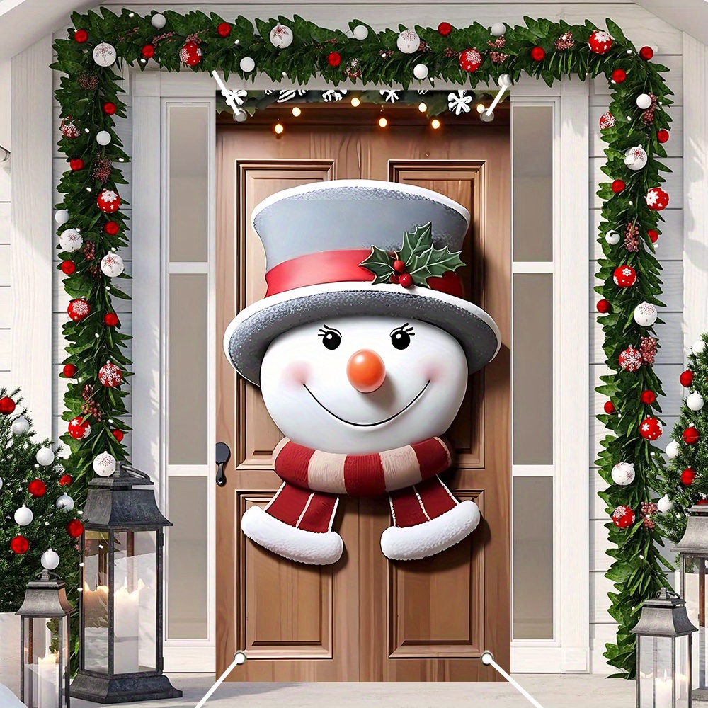 

Snowman Christmas Door Curtain - 35.4x70.9" Holiday Porch Decoration, Vacation Homes & Parties, Polyester, No Battery Needed, Christmas Decor