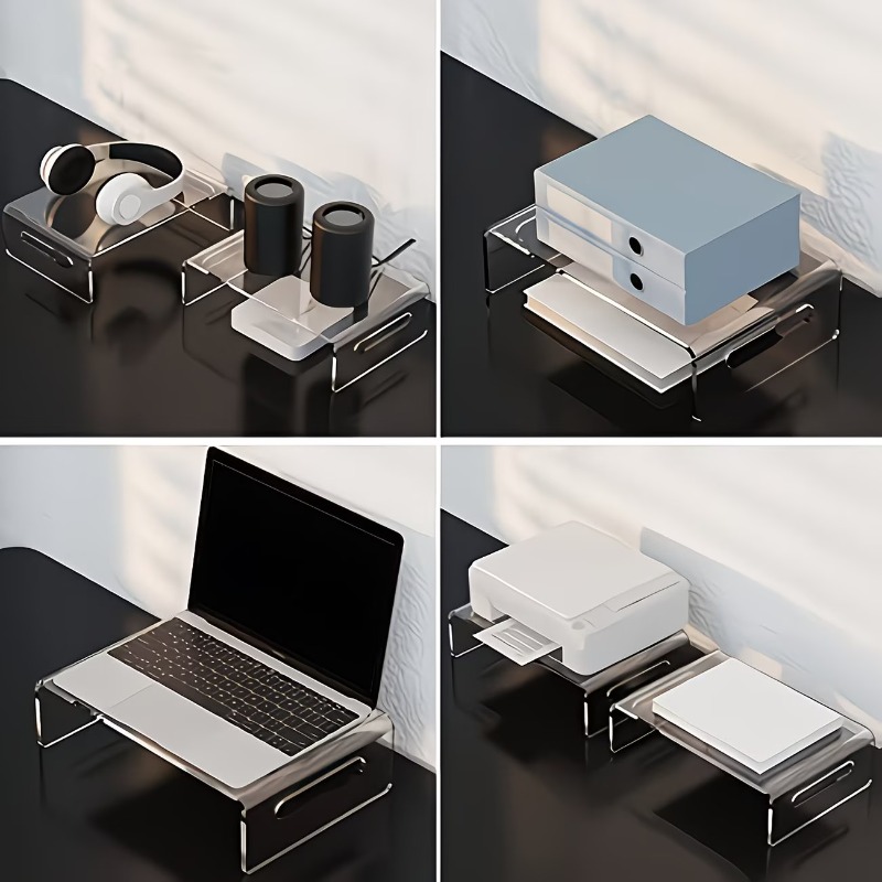 Image of Adjustable Height Acrylic Monitor Holder Stand With Ergonomic Desk Riser - Space-saving Bracket Suitable For Office Desk, Compatible For &, Lightweight For Pc/laptop Screen Raiser