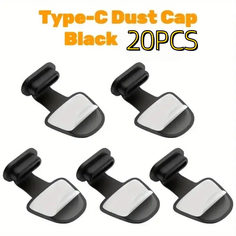 TEMU Lot de 20 bouchons souples -poussière en silicone pour port Type-C de smartphones et tablettes, noirs, compatibles avec interface de charge