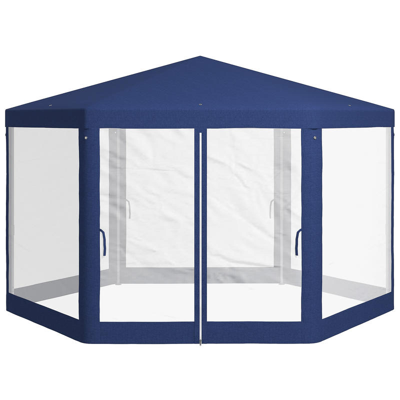 Garden Gazebo, Hexagonal, Net Curtains, Metal Frame, 3.94x3.412x2.5m, Blue