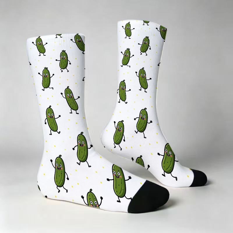TEMU 1 Paire de Chaussettes Unisexes à Impression Numérique 3D avec Motif Amusant de Cornichon, Fantaisie, Mélange Polyester et Élasthanne, Cadeau