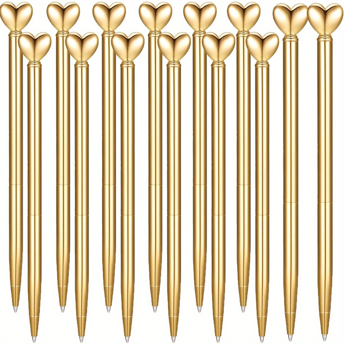 Image of Set Of 14 Retractable Ballpoint Pens In A Shape, Stylish Metal Body, Ideal As Gifts With Black Ink, Perfect For Weddings, Bridal Showers, And Valentine's Day, For Fine Writing
